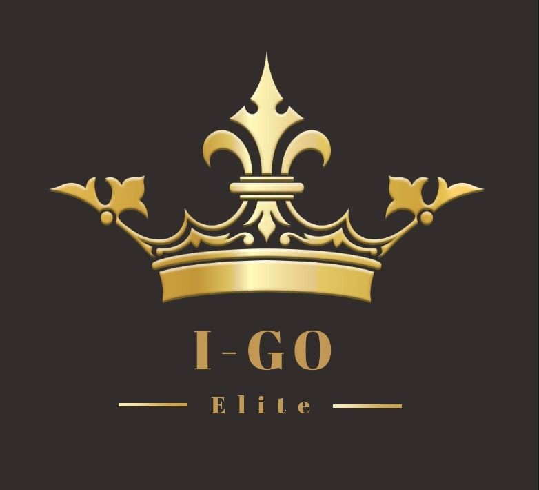 Gold crown with text 'I-GO Elite' on a dark background.